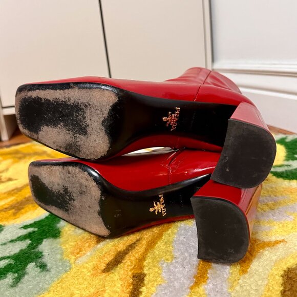 Prada Red Patent Leather Ankle Boots - Picture 6 of 7